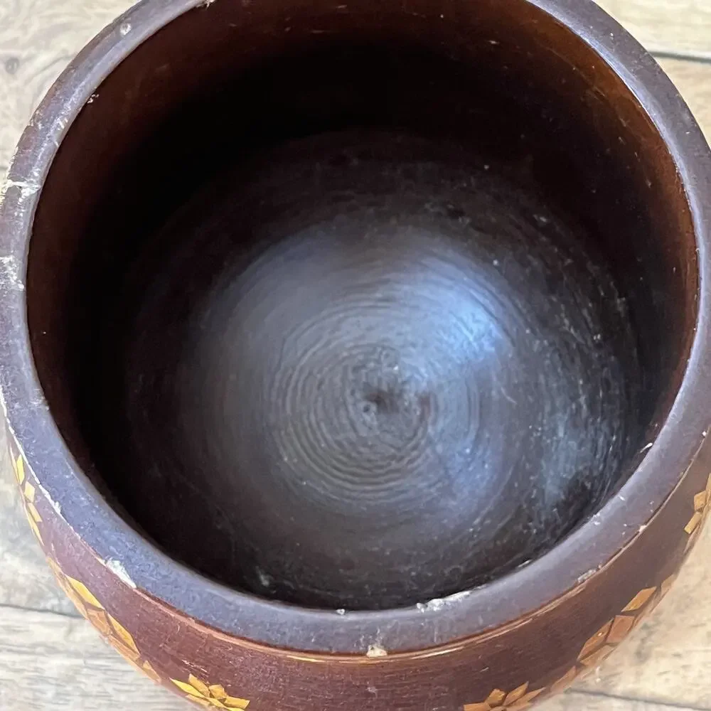Made In USSR Vintage Hand Carved Wooden Vase 4.75